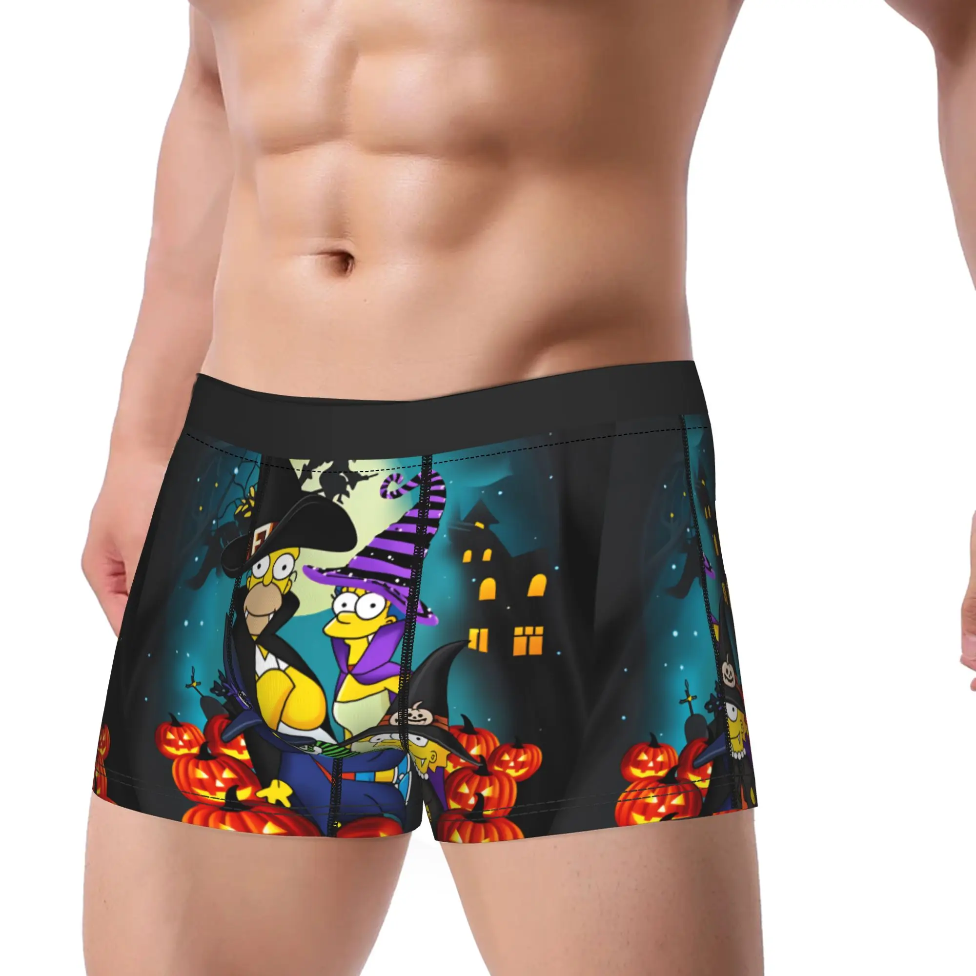 S-Simpsons Witch Pumpkin Halloween Family Boxer Brief Underwear Quality Males Comfortable Boxer Shorts Print Large Size Panties