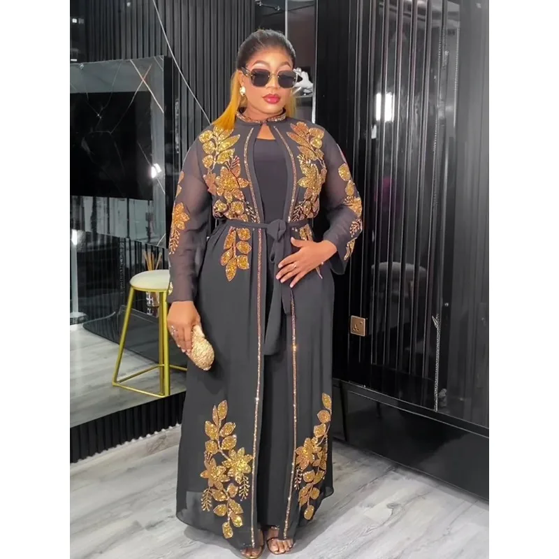 

African Wedding Party Dresses for Women Spring Autumn African Long Sleeve Red Black Blue White Long Dress Suit Muslim Abaya