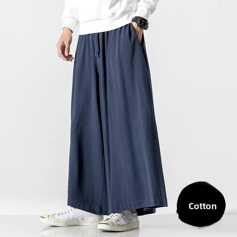 

Loose Wide Leg Pants Men's Casual Hanfu Cotton Linen Large Size Flared Harlan Trousers Retro All-Match Vintage Sle