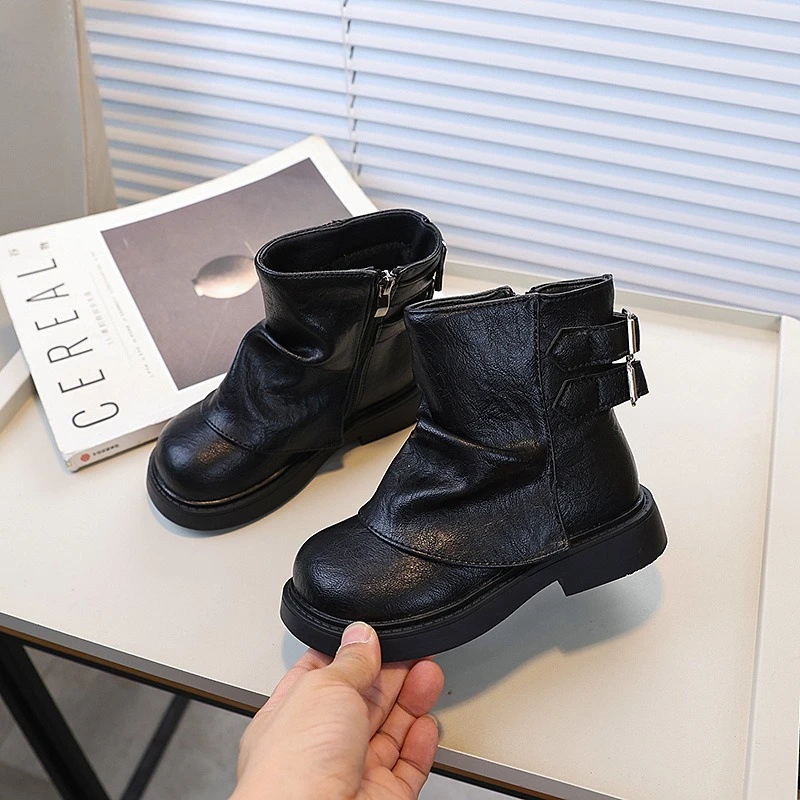 2025 New Kids Platform Ankle Boots Retro Girls Causal School Plush Boots Non-slip Solid Color Children Fashion Short Cotton Boot