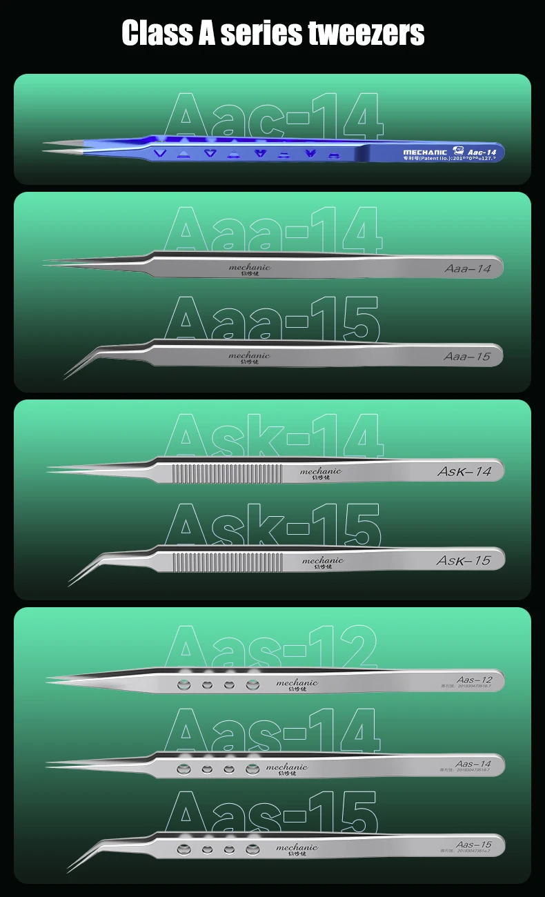 MECHANIC OFFICIAL Aac14 Stainless Steel Tweezers Phone Repair High Precision Hole Heat Dissipation Flying Wire Spot Welding Clip