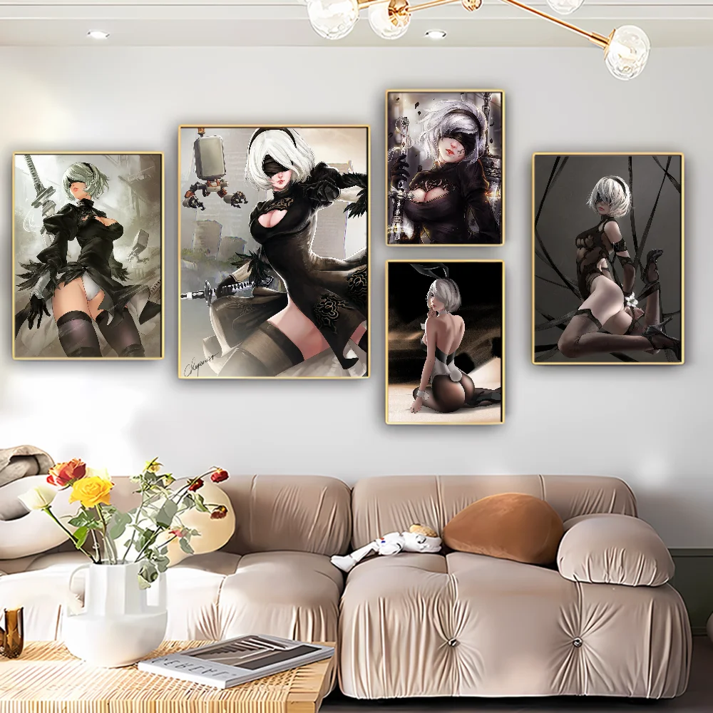 Game Painting Nier Automata Poster Self-adhesive Art Poster Retro Kraft Paper Sticker DIY Room Bar Cafe Vintage Decorative