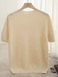 Suéter de cashmere masculino, pulôver de meia manga 100% lã merino malha com o pescoço macio, blusa casual, primavera e verão, novo, 2024