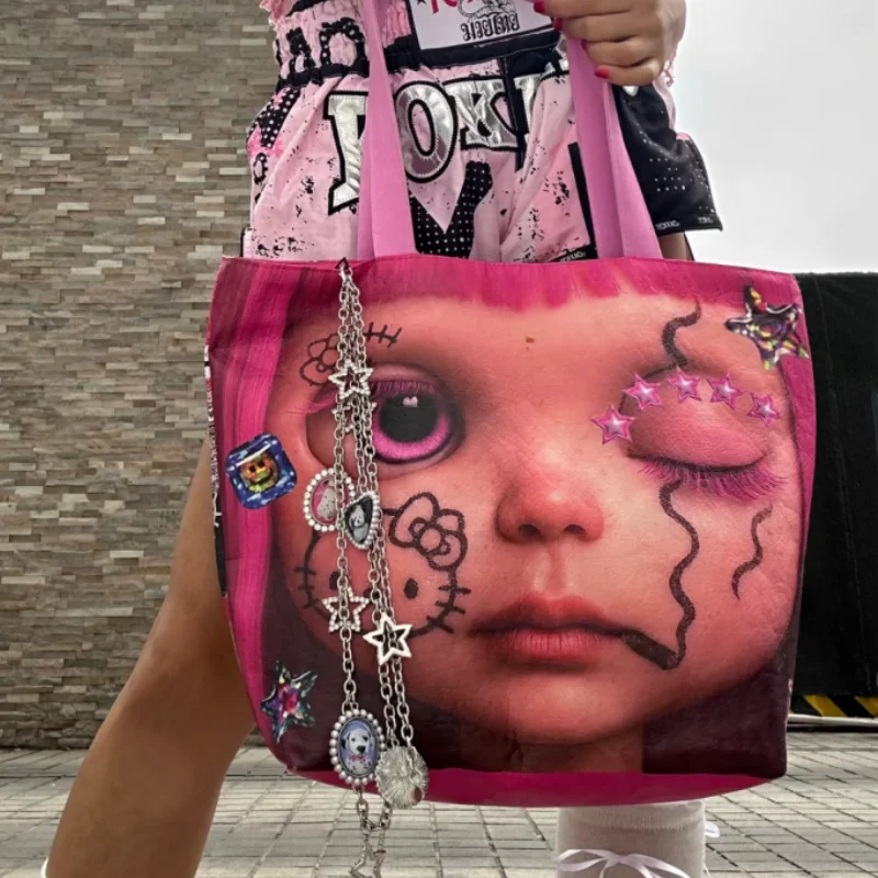 Y2k Kitty Doppelseitige Schultertasche mit großem Fassungsvermögen, Cosplay-Handtasche für Animationsderivate, Mädchen, ästhetisches Accessoire, Geschenk
