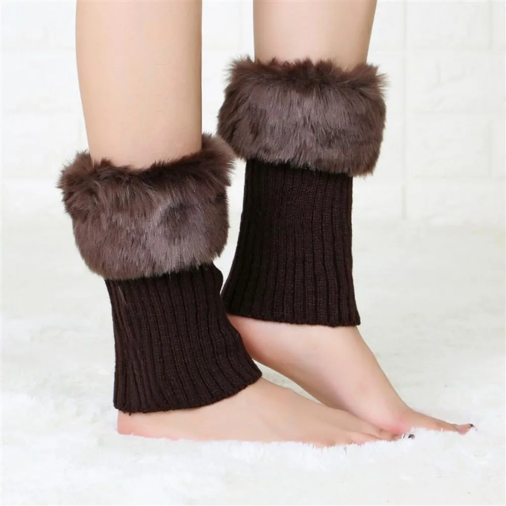 

Fashion Soft Fluffy Faux Fur Leg Warmers Thick Colorful Warm Foot Sleeve Solid Color Comfortable Short Knee Boots Cover Winter