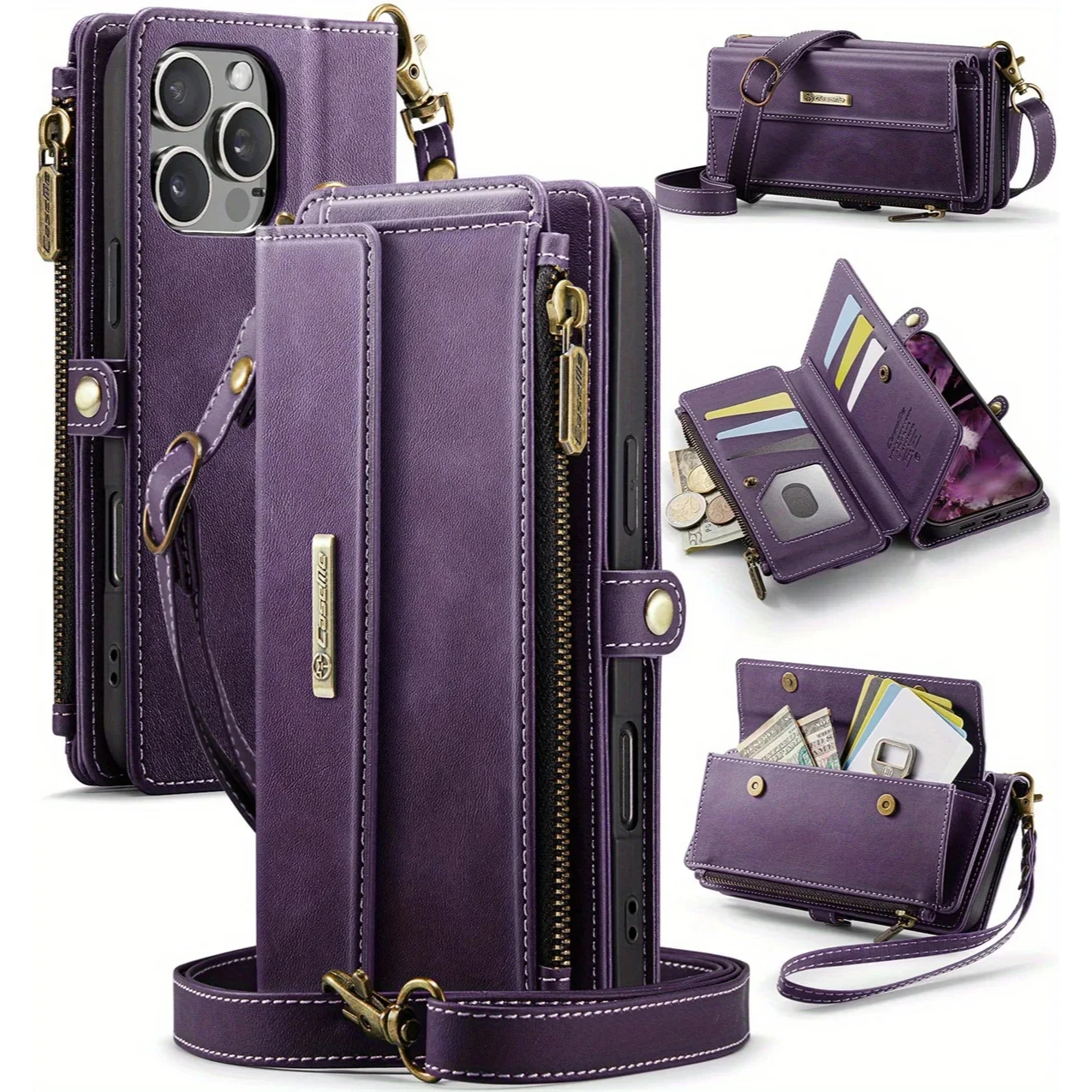 Capa carteira para iphone 16 pro max 16 plus 16e, capa de telefone com bloqueio rfid, capa flip com alça de pulso, suporte para cartão de crédito, slots