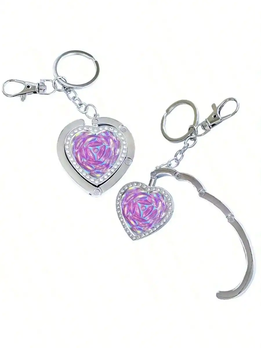 

Heart Shaped Folding Metal Hook Portable Table Edge Bag Holder for Women's Wallets, Heart-shaped Rose Hook Handicraft