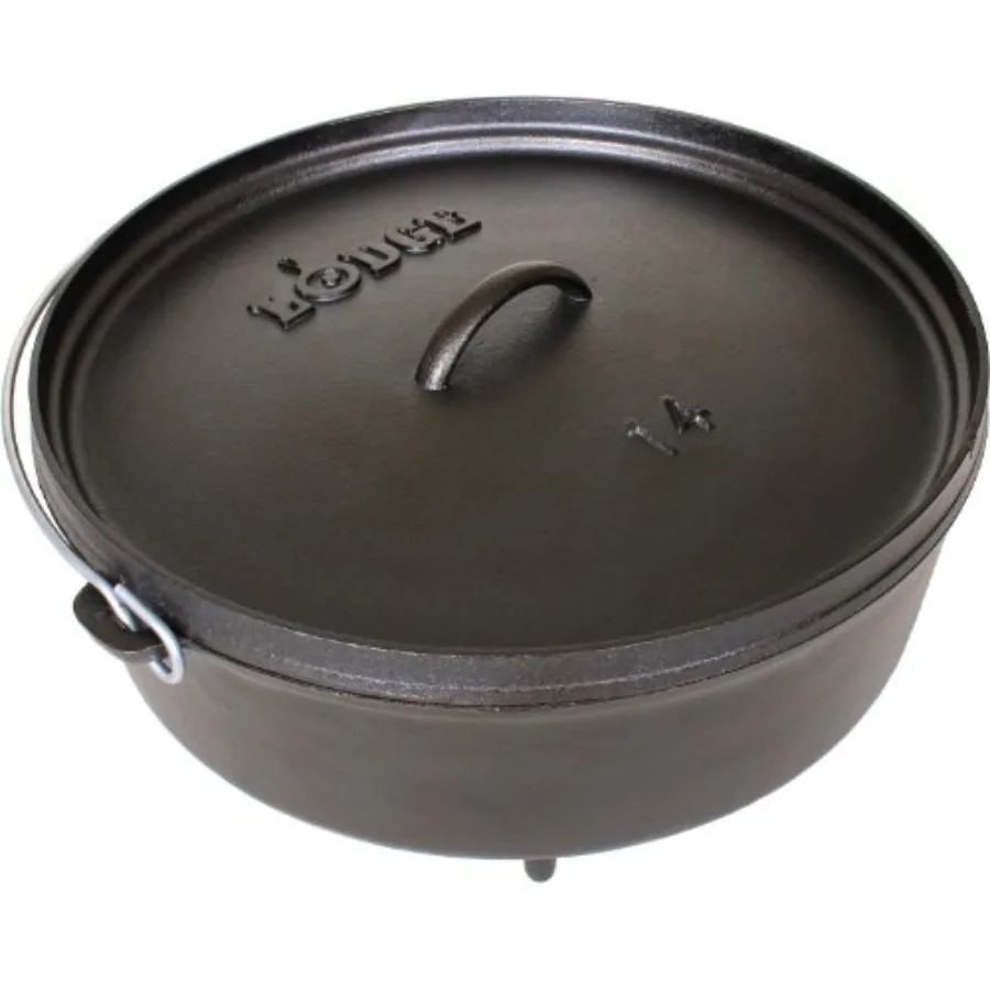 Pre-Seasoned Cast Iron Camp Dutch with Lid - Dual Handles - Use in the, on the Stove, on the Grill or over the Campfire - Black