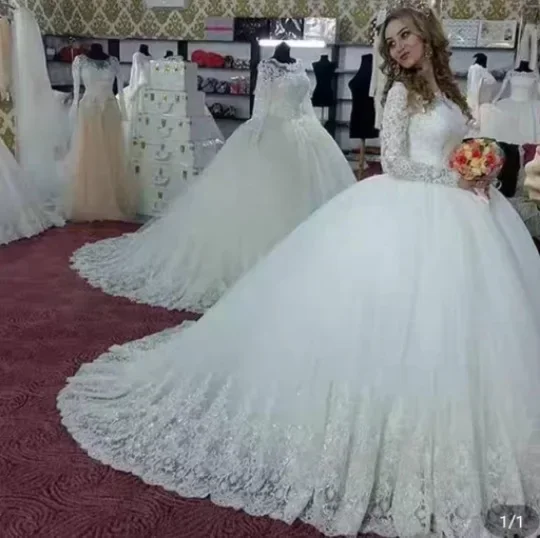 

Customized Vestidos De Noiva Long Sleeves Princess Wedding Dresses Puffy Vintage Ball Gown Dresses Bridal Gowns Robe De Mariage