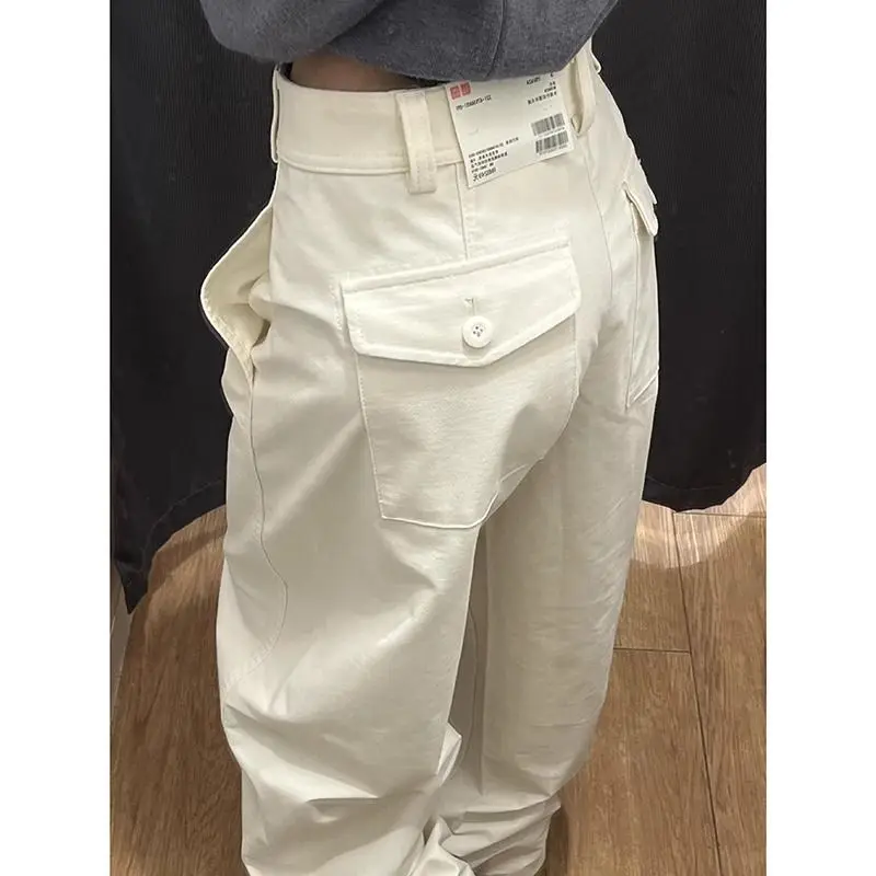 Retro American Curved Knife Navy Blue Wide Leg Straight Jeans Women Spring Autumn Casual High Waist Trousers  Loose Casual Pants