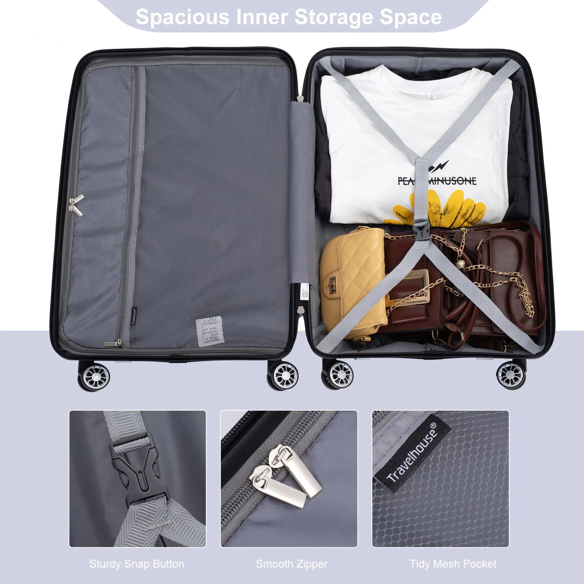 Ensemble de bagages robustes légers, valises durables argentées, serrure TSA, roues à double rotation, 20, 24/28, 3 pièces