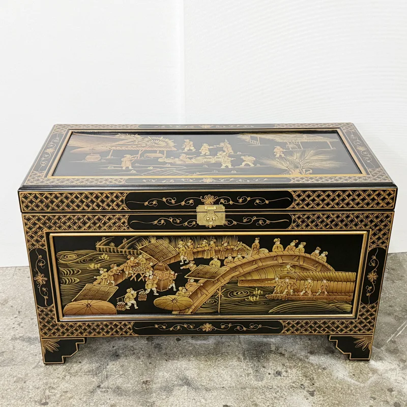 LTT bay window cabinet stacked gold painted flip cover locker retro French painted decorative cabinet