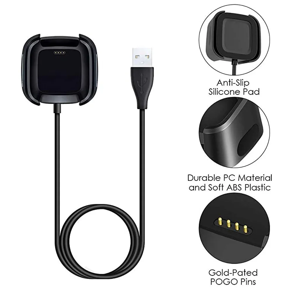 Adaptador de cabo carregador USB para Fitbit Versa 1 e Versa 2, carregamento do relógio inteligente, acessórios Dock, Fitbit Versa Lite, relógio inteligente