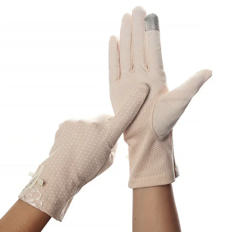 

Women Lace Sunscreen Gloves Summer Spring Lady Stretch Touch Screen Anti Uv Slip Resistant Driving Glove Breathable Guantes 23cm