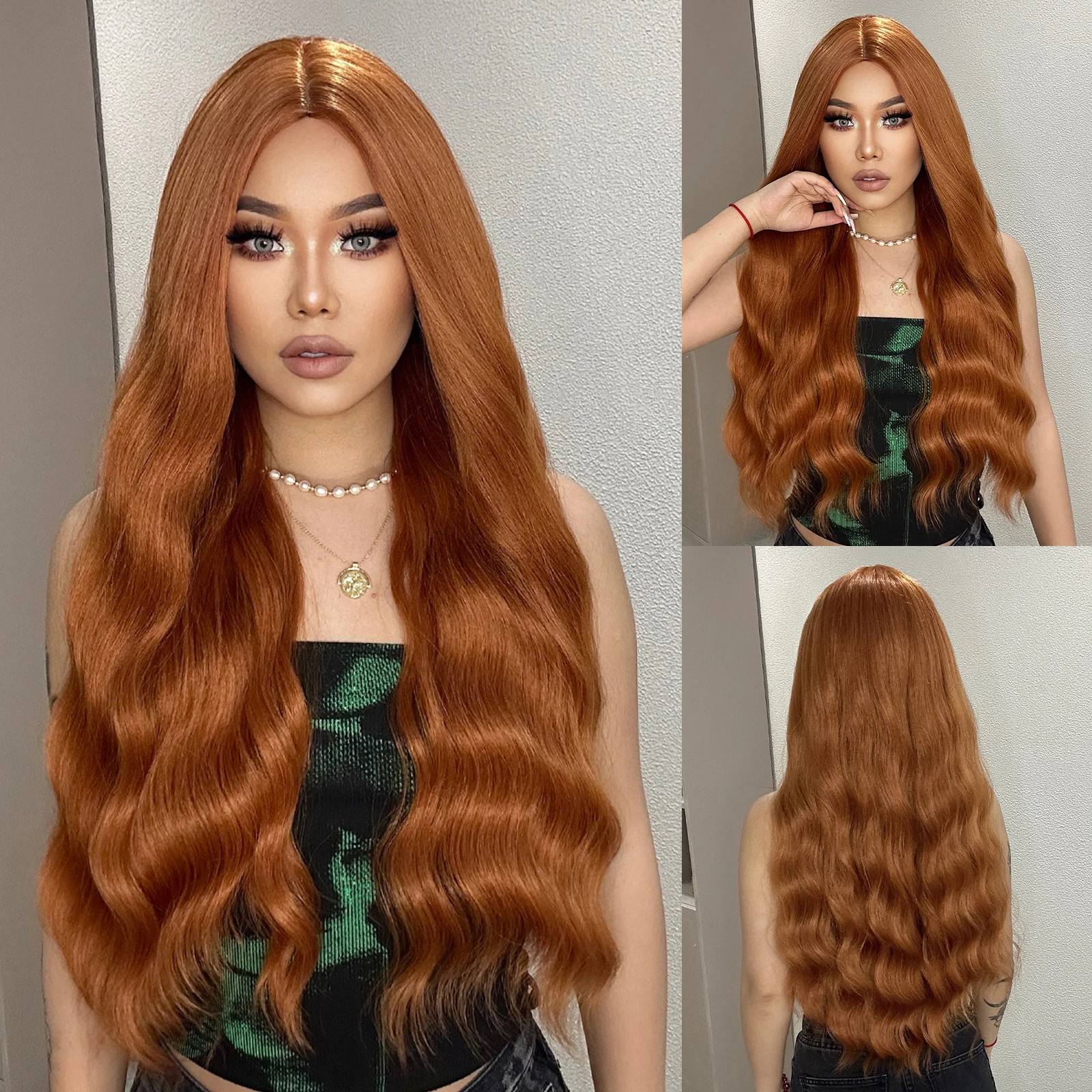 Ginger Synthetic Wig Curly Long Body Wavy Orange Colorful Cosplay Wigs for Women Daliy Party Use Fake hair Heat Resistant