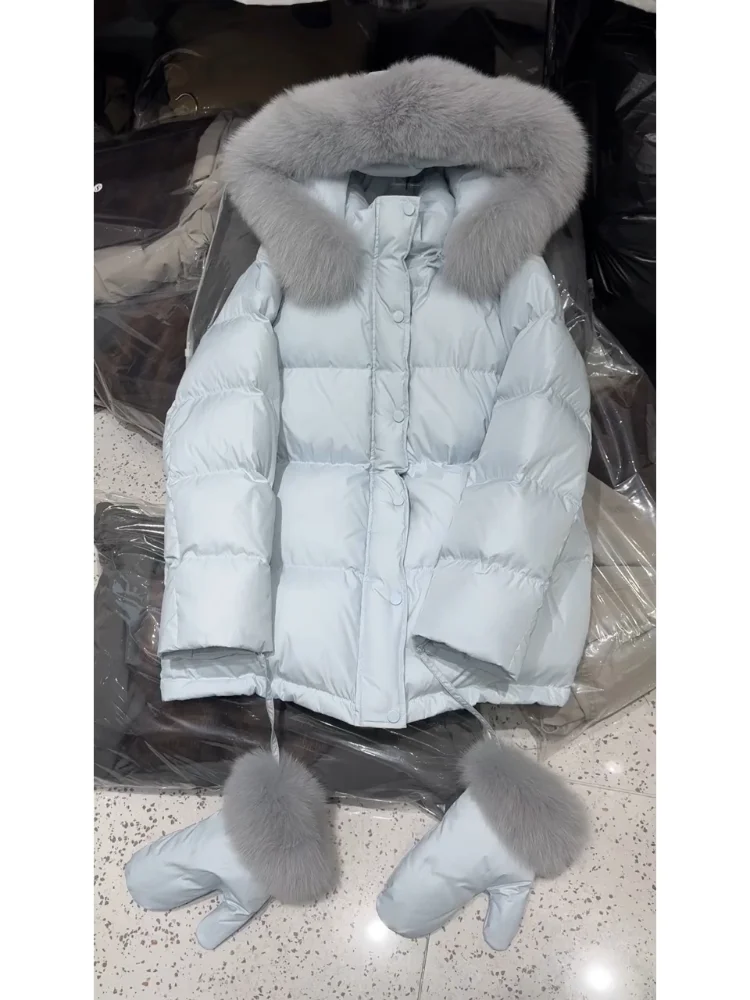 

Корейское зимнее пальто из хлопка с большим меховым воротником, средней длины, новинка 2026 года, для женщин