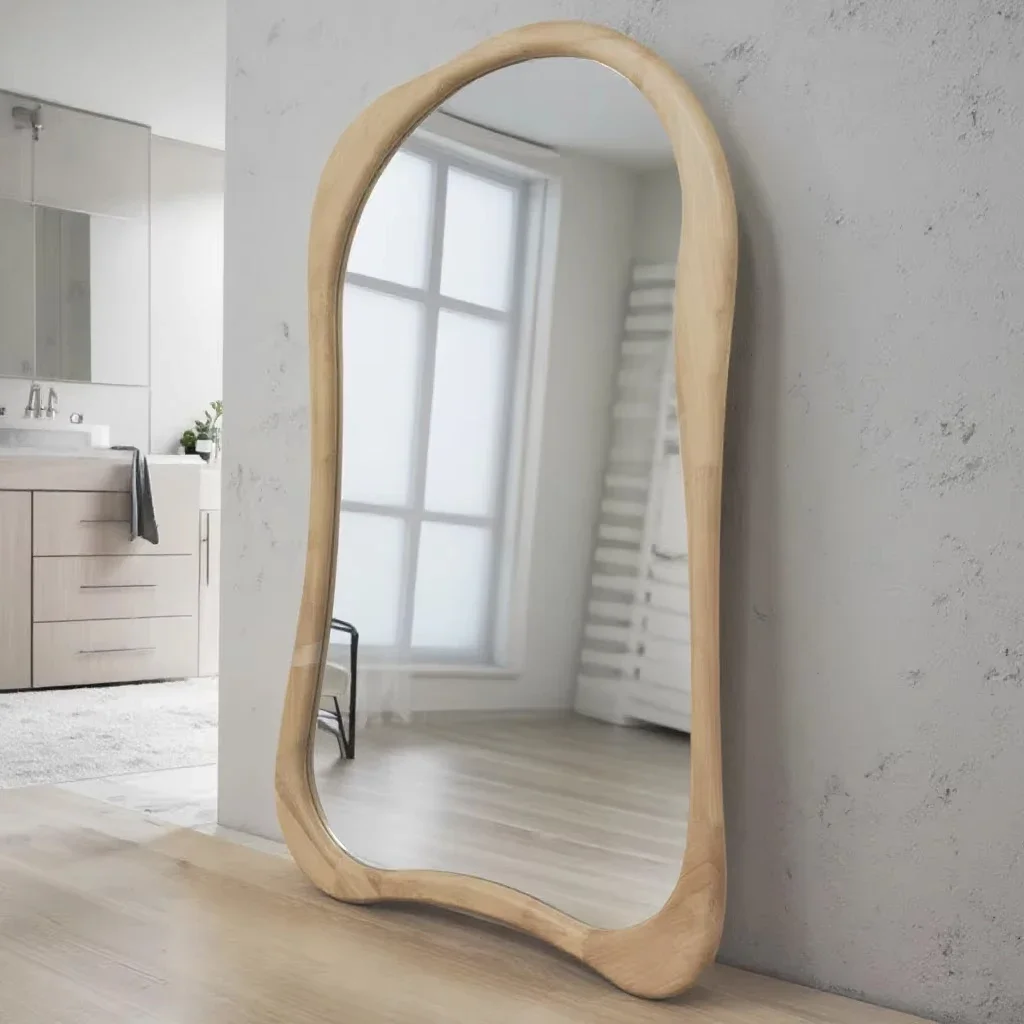 French Large Irregular Wave Mirror | Wooden Framed Mirrors for Bedrooms and Hotels view 6
