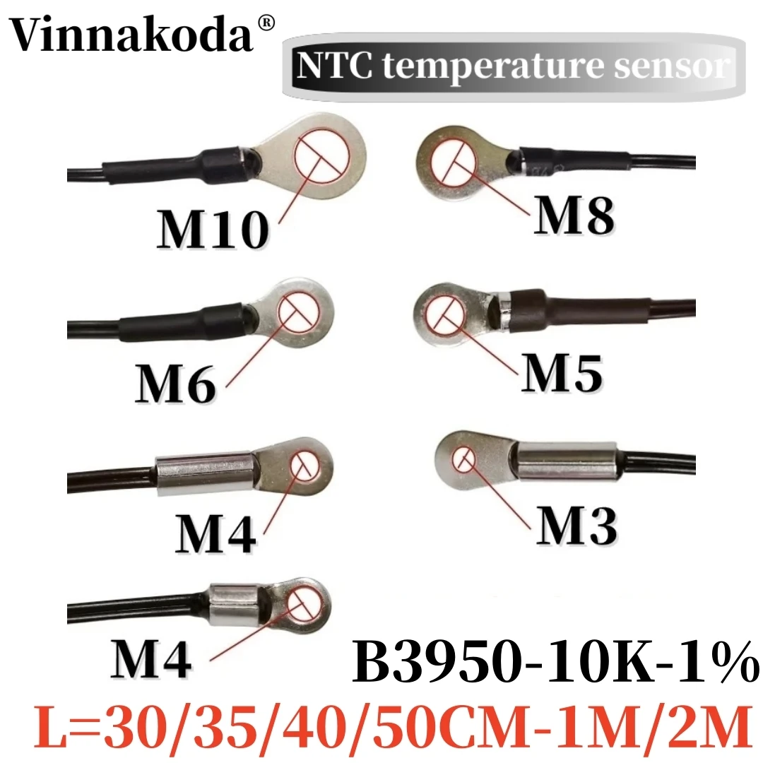 Sensor de temperatura NTC, termistor de medición de temperatura, 10K, B3950, 1%, M3M4M5M6M8M10, inversor, cable de ventilador, sonda fija