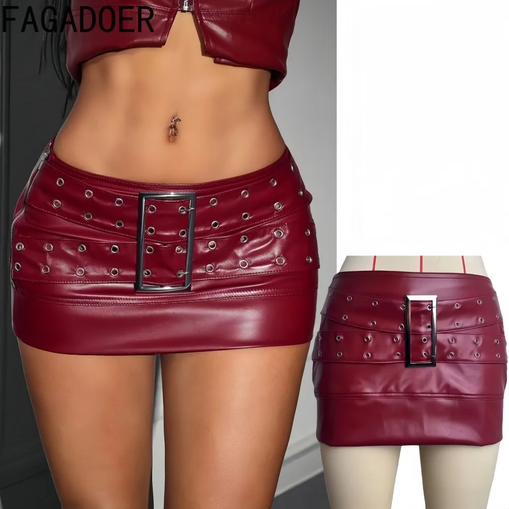 

FAGADOER Высококачественная сексуальная кожаная лоскутная юбка, женская однотонная облегающая юбка с поясом, женская уличная одежда, весенняя новинка