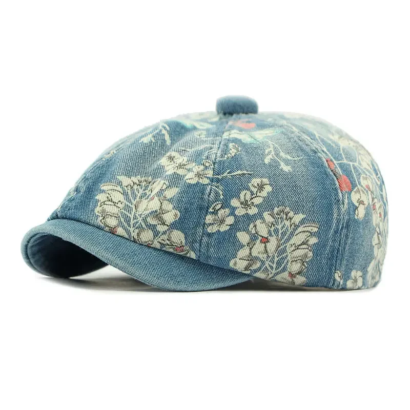 

Spring and Summer Cotton Print Newsboy Caps Flat Peaked Cap Men and Women Painter Beret Hats 34