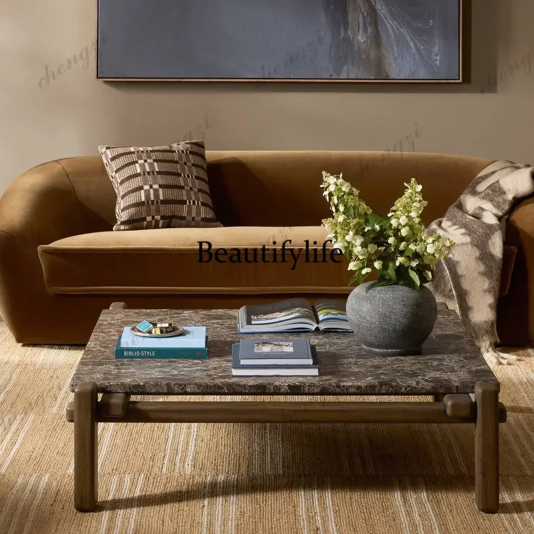 A4567 Medieval solid wood marble coffee table low table Nordic simple modern  Villa model room luxury stone tea table