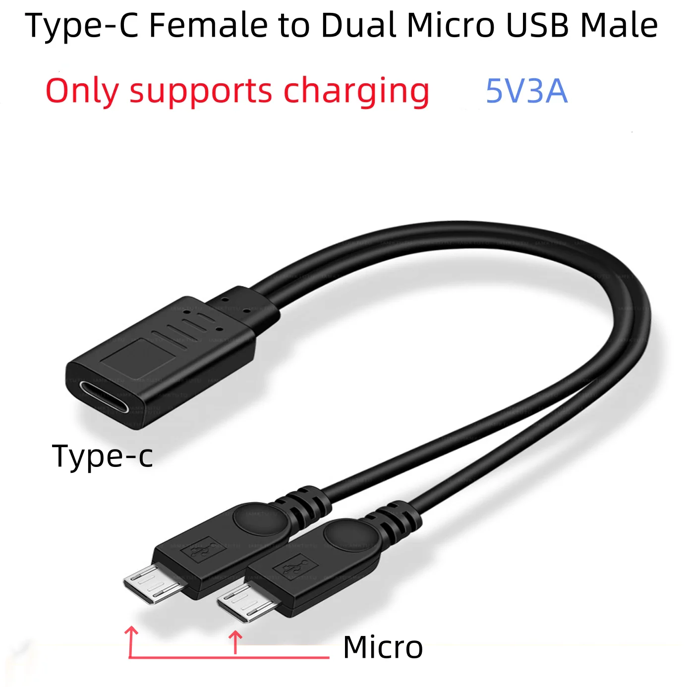 

USB C to Dual Micro-USB Y Splitter 5V3A Charging Cable Type-C Female to 2x Micro-USB Male 2-in-1 Charger Cord for Android Device