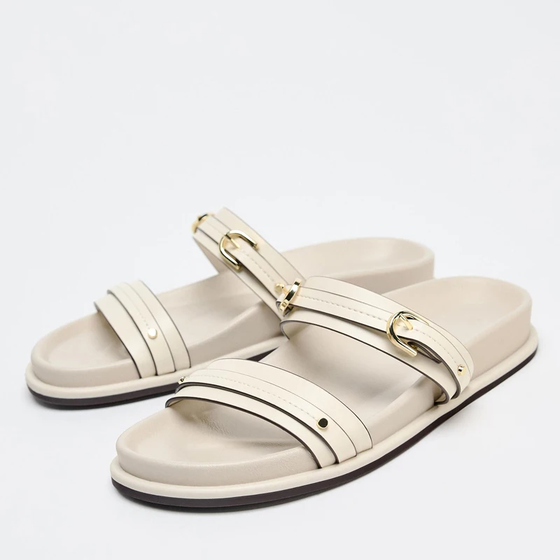 Nuevas sandalias informales de verano con cabeza redonda y Bot plano para mujer Thi Bot Double Bule Faionable Low Top Slip-On oes