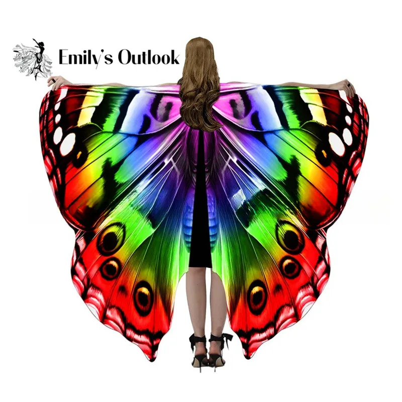 

Накидка феи с крыльями бабочки для взрослых, костюмы на Хэллоуин, женская шаль феи, шаль с одной стороны, женское платье с принтом, аксессуар на Пасху