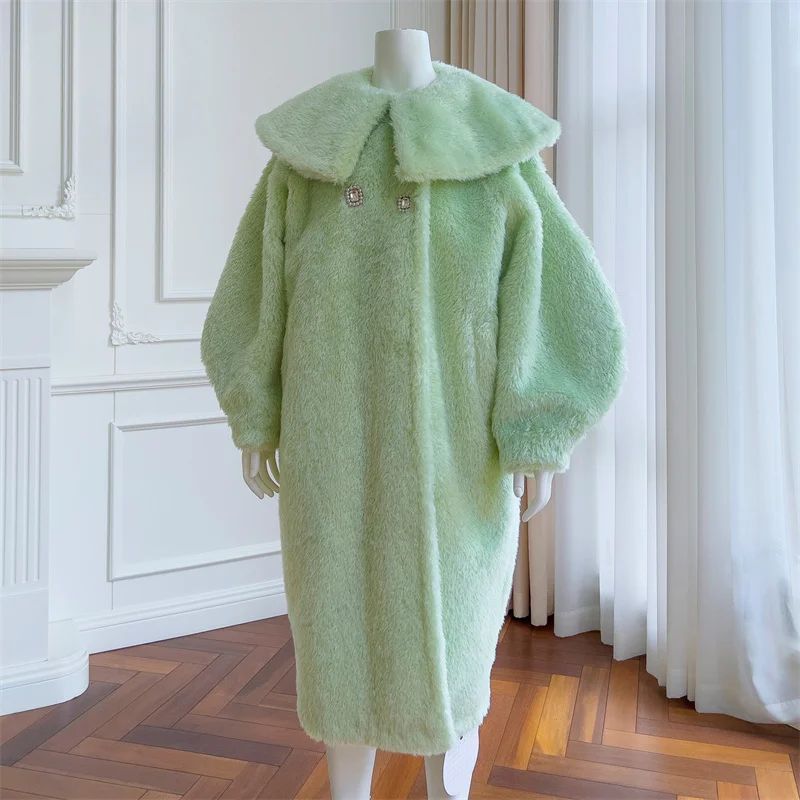 2023 Fashion Women Jacket Large Lapel Raglan Sleeves Women's Coat Green Female Super Warm Soft Thicken Winter Long Parkas