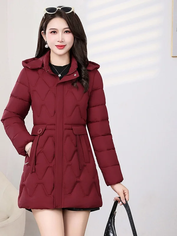 Hiver nouveau Faion Thiened coton Jaet femmes longueur moyenne minceur Sli chaleur âge-défaudage coton manteau coréen Sle