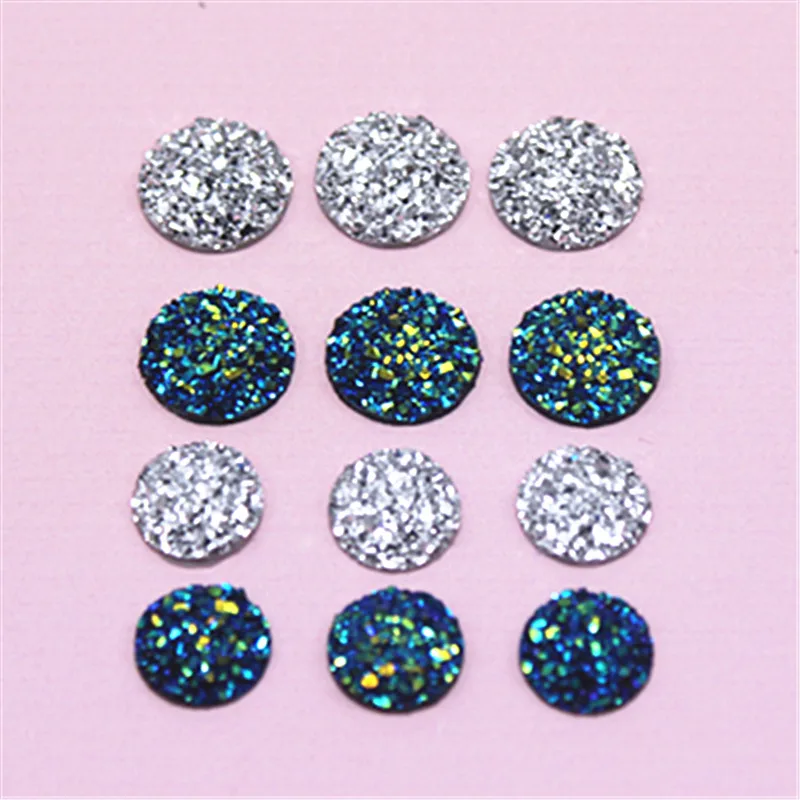 100pcs 10/12mm Silver/Black AB Mineral Surface Round Resin Flatback Cabochon DIY Craft Artesanato Accessories