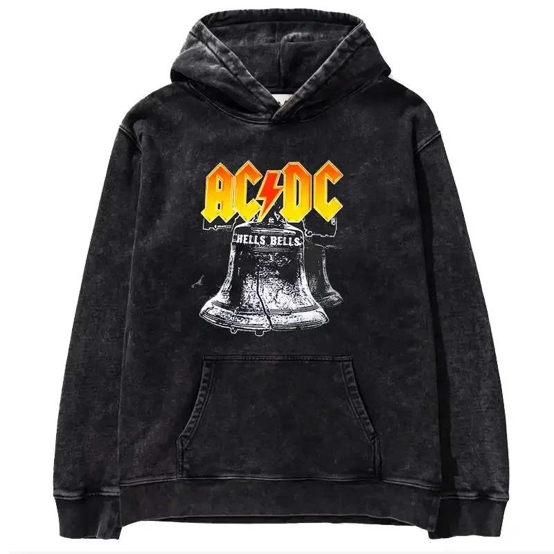 2024 New cotton hoodie men's and women's retro hip hop sweatshirt casual pullover Black acid-washed men's Y2K hoodie