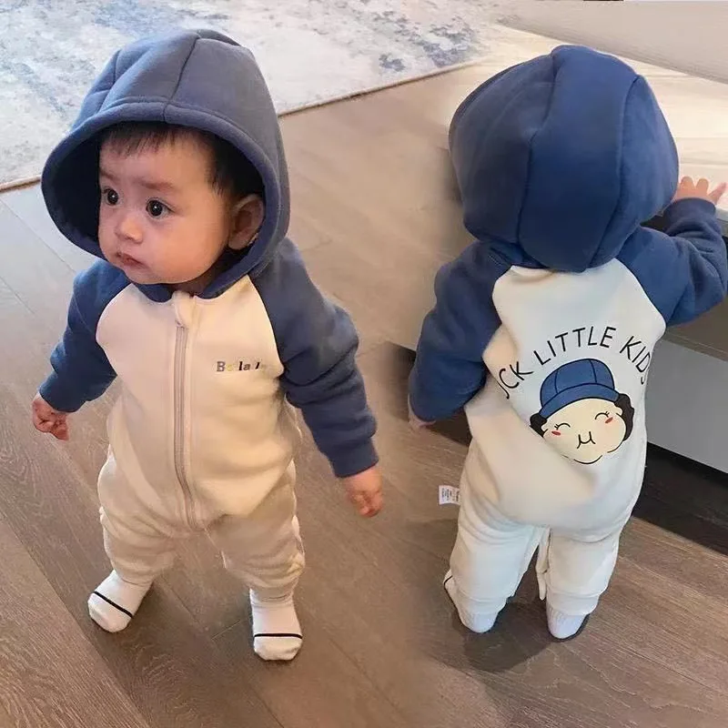 Baby fleece onesie boys baby onesie long-sleeved Romper newborn baby full moon spring and autumn outing clothes