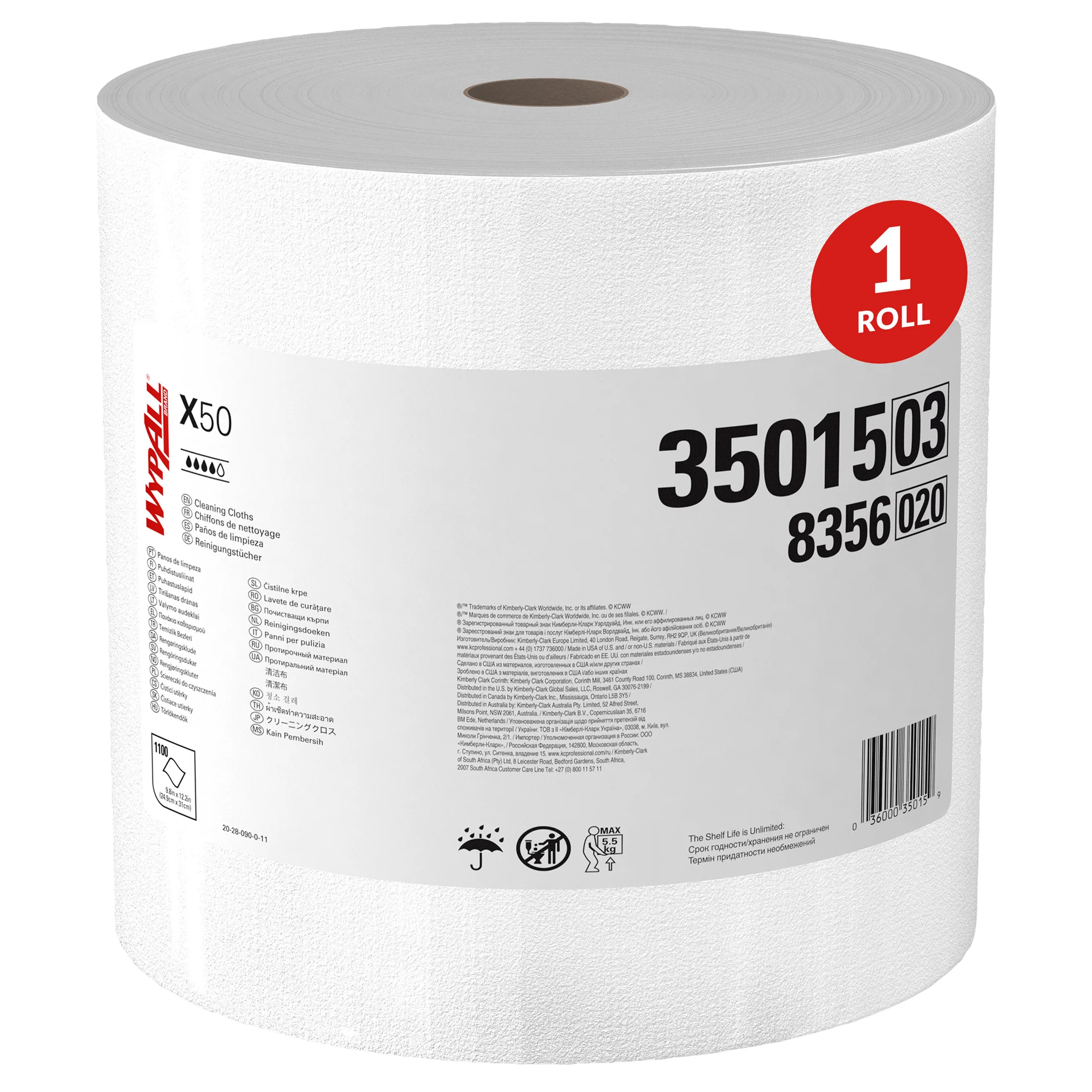 

GeneralClean X50 Cloths Cleaning Wipes (35015), Jumbo, Strong Towels for Extended Use, White (1 Roll of 1,100 Sheets, 1,100 Shee
