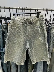 Fashion Casual Summer Light Blue Distressed Men Denim Shorts Smart Straight Leg Loosen Male High Street Niche Design Tide Shorts