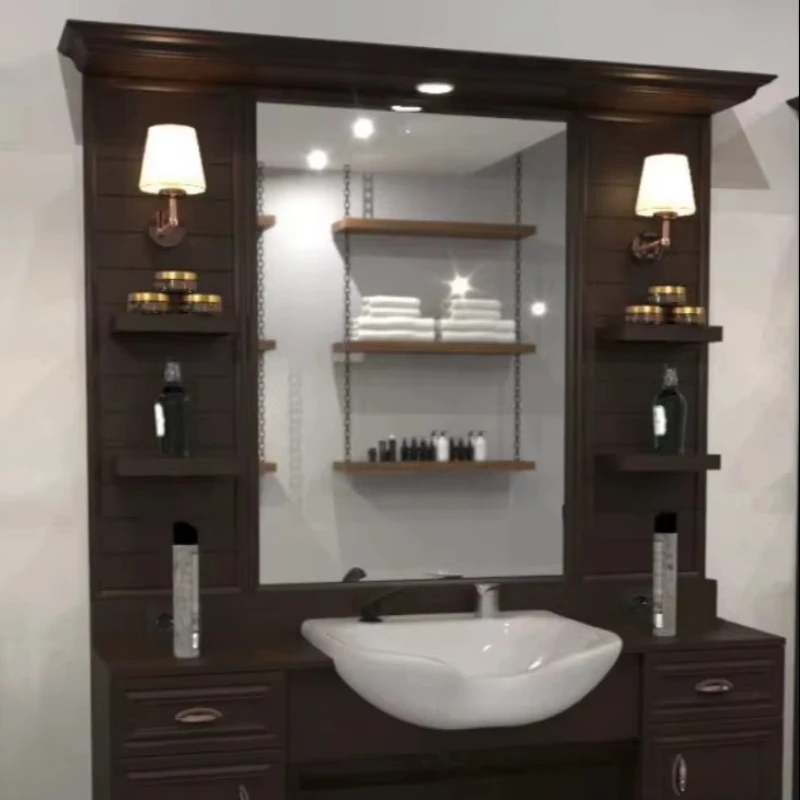 Modern designed wooden barber mirror station for a variety of indoor and outdoor spaces