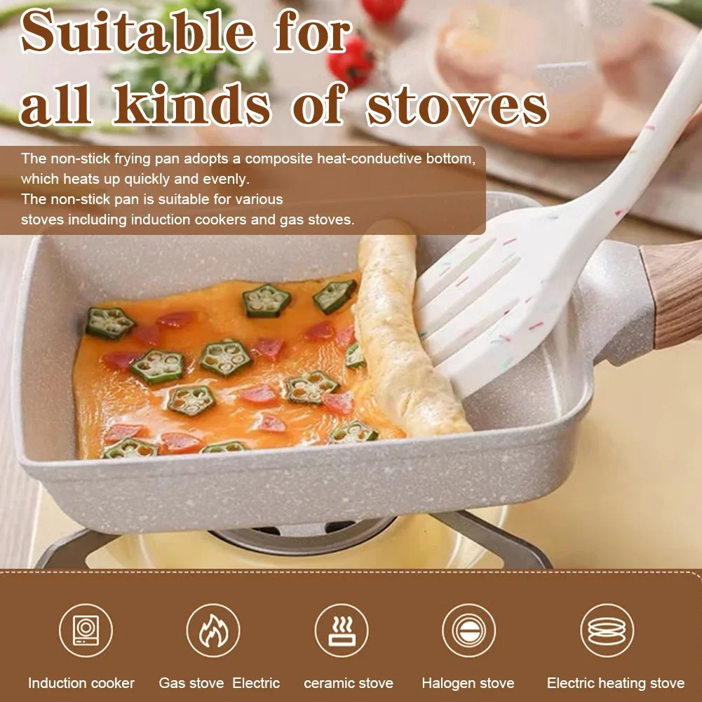 مقلاة تاماغوياكي غير لاصقة للإفطار مع مقبض مقاوم للحرارة طباخ تاماغوياكي مقلاة عجة يابانية مستطيلة #5