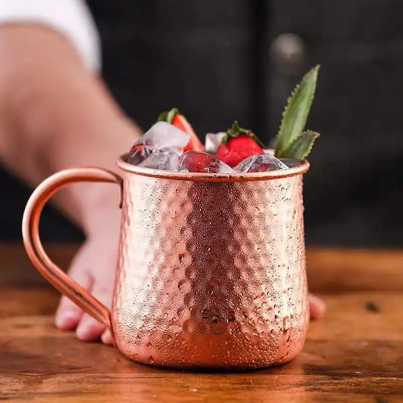 JUSTINLAU 500ML Cocktail Glass Stainless Steel Rose Gold Hammered Copper Plated Mug Whiskey Alcohol Cup Home/Bar Wine Utensils view 2
