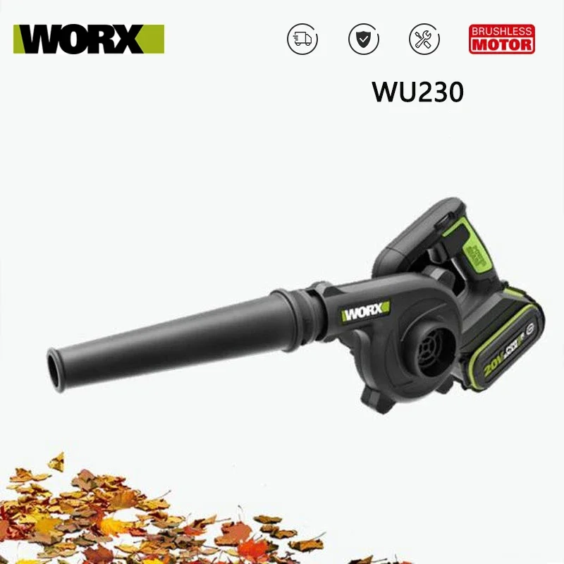 

Worx WU230 Беспроводная воздуходувка 20 в, макс. 2,8 кубических метров в минуту, перезаряжаемый маленький пылесборник, Share 20 в, зеленая 5-контактная платформа