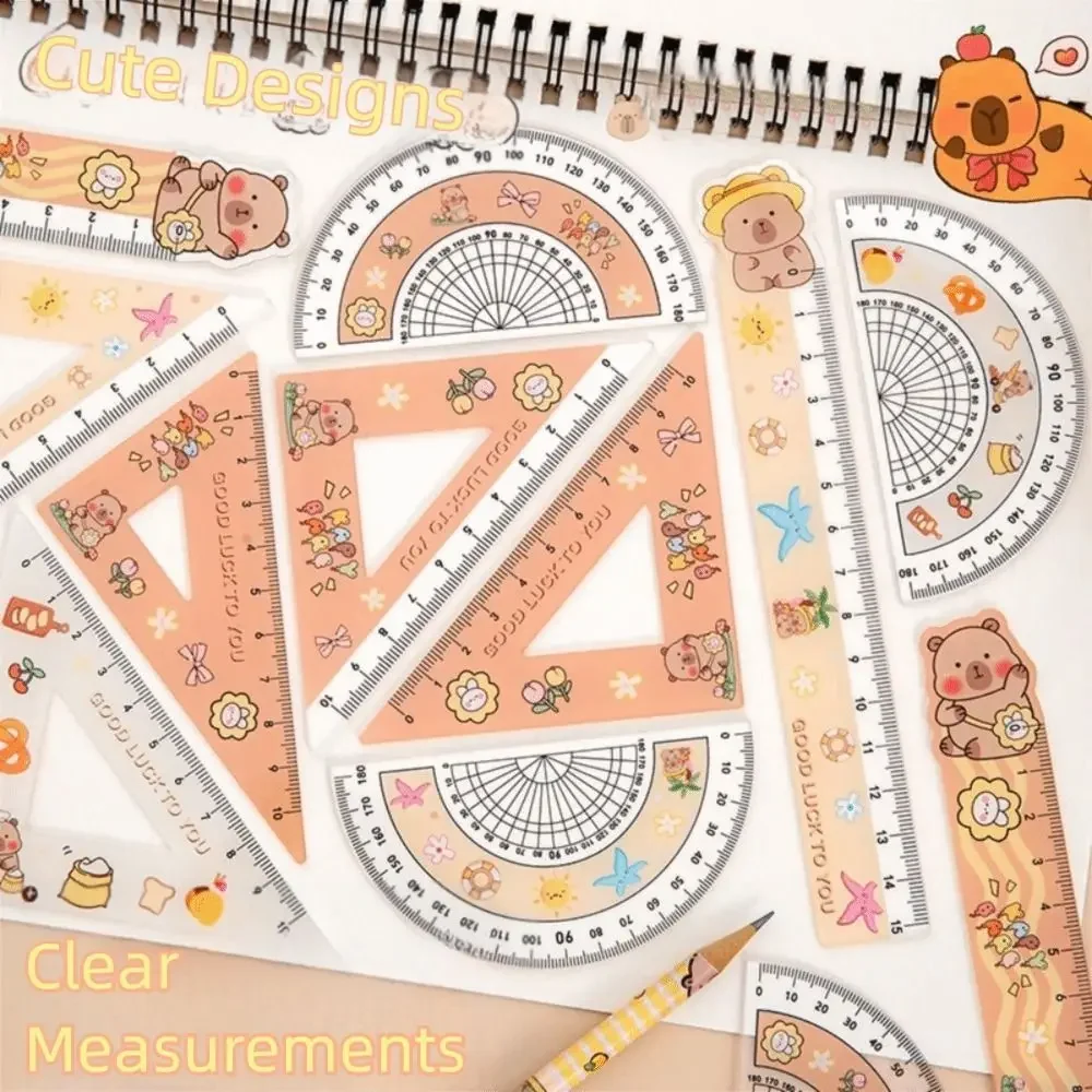 4pcs/set Creative Acrylic Capybara Set of Rulers Drawing Tools Cute Cartoon Straight Ruler Office Supplies Set Square