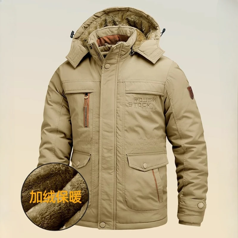 2024 Winter Fleece Thickened Cotton-Padded Jacket Men's Medium Long Winter Jacket Tooling Jacket Hunting Clothes Tactical