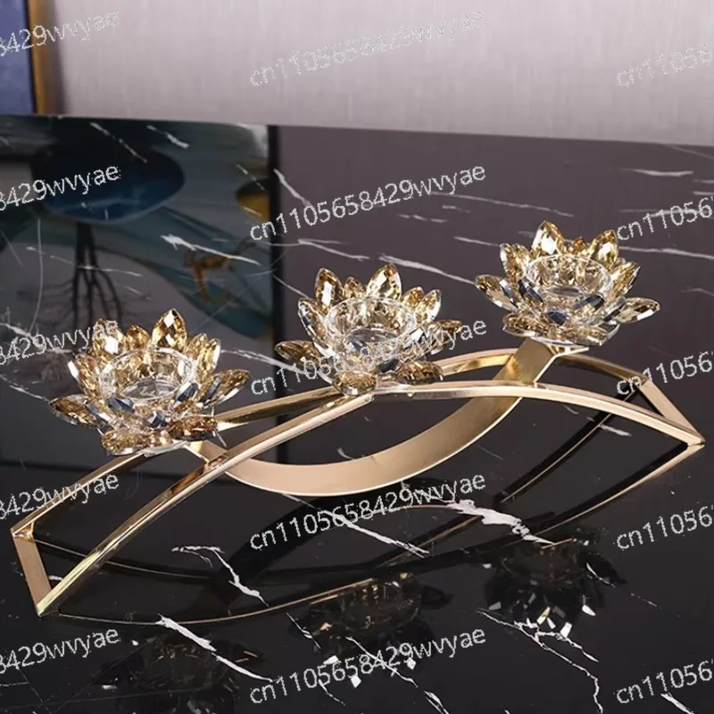 

Candlestick Table Center Three Arm Golden Crystal Lotus Tea Lamp Candlestick Crystal Lotus Column