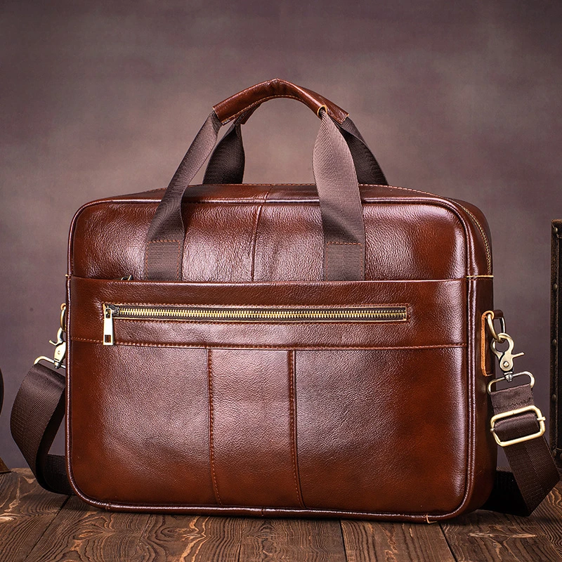 Luxury Bags For Laptop - Luxe Heren Aktetas van Rundleer Koffiekleur