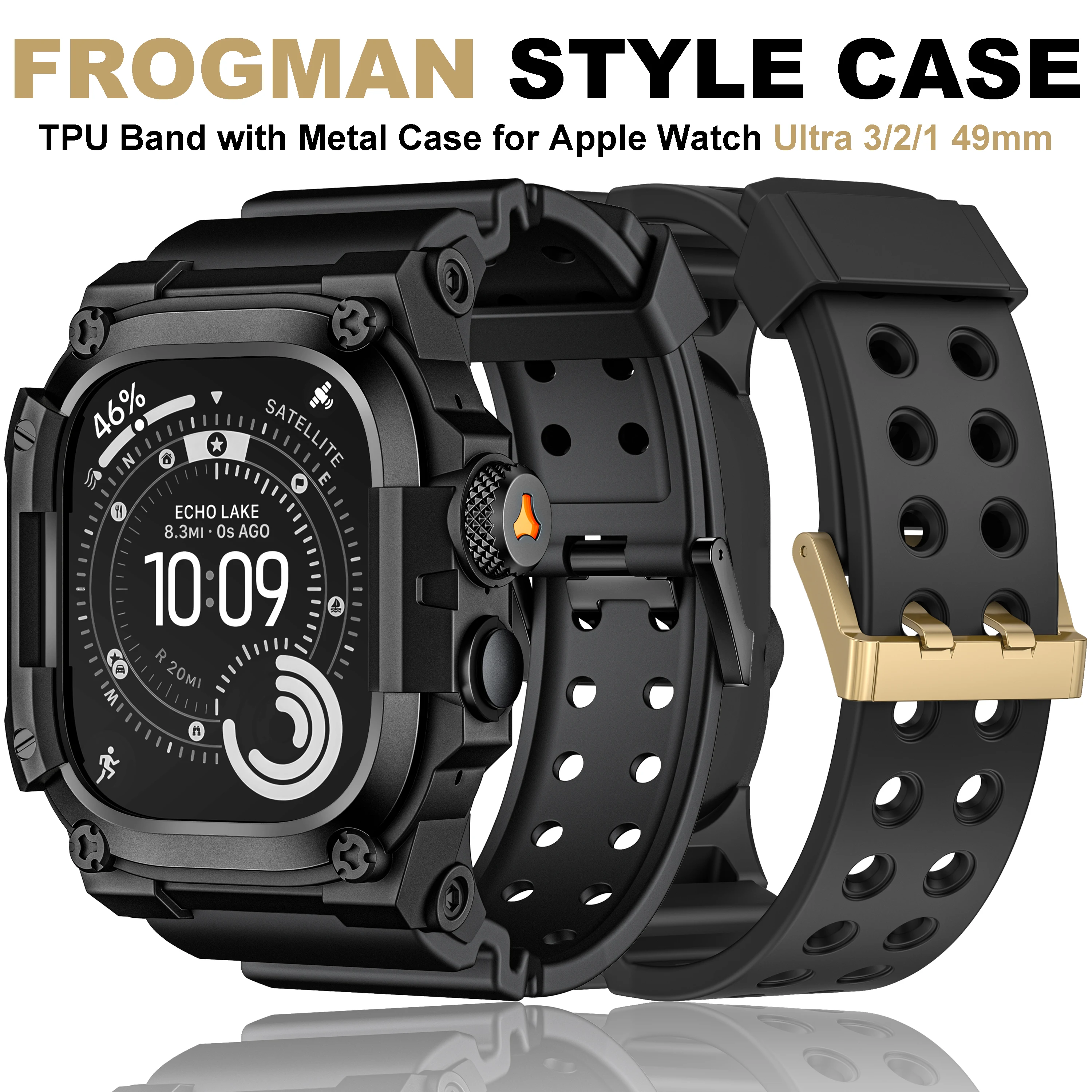 Rugged Integration Band with Case for Apple Watch Ultra 3/2/1 49mm Sport Silicone Strap with Metal Bumper Cover for iWatch Ultra