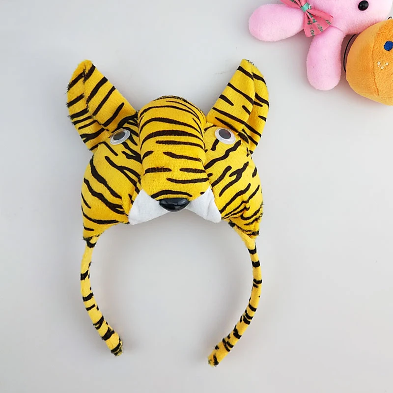 Adults Kids Plush Cartoon Boy Children Tiger Ears Headband Bow Tie Tail Animal Gift Birthday Party Costume for Tiger Cosplay