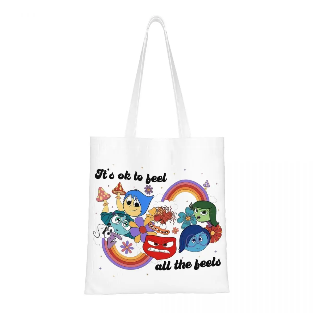 Inside Out Emotions Anxiety Anger Canvas Tote Bag Eco-Friendly Large Capacity Shopping Bag for Unisex Cartoon School Bags