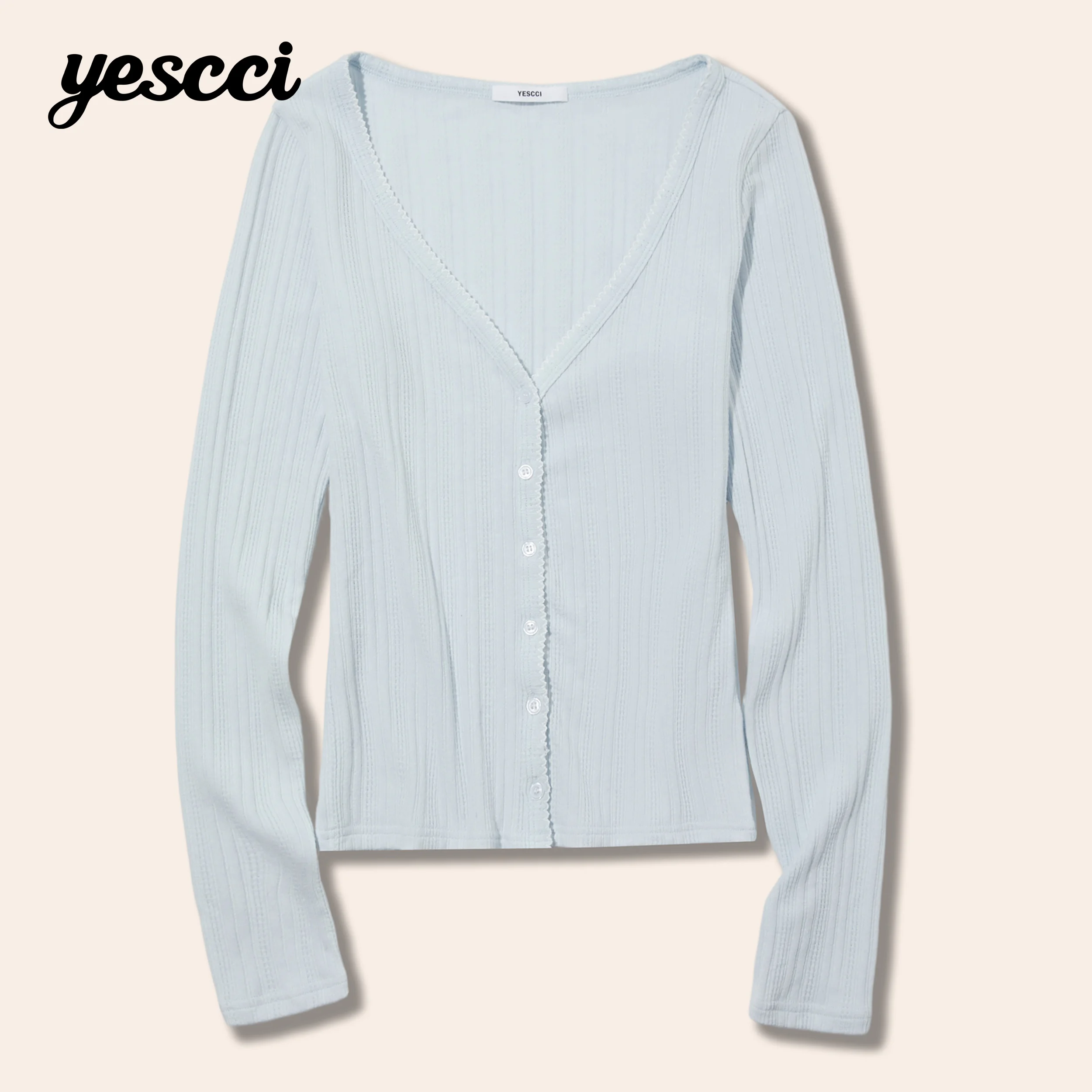 YESCCI Knit Cardigan For Women Single Breasted Fitted Soft Cardigans Lady Stretch Long Sleeve Stylish Casual Top Women S56112088