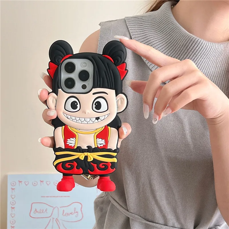 

China Anime myth Nezha Phone Case for iPhone 13 14 15 16 Pro Max Plus 16pro 15pro Cool Boy Soft silicone Cover