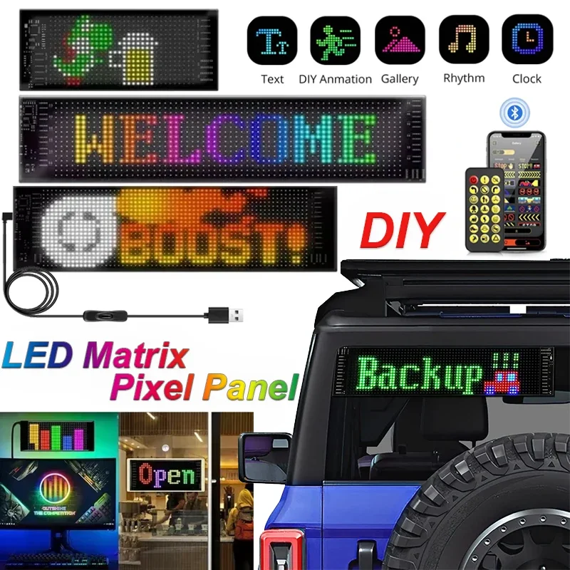 LED Matrix Pixel Panel Bluetooth Smart USB 5V Flexible Strip Lamp RGB Pattern Graffiti Text Display Programmable Scrolling