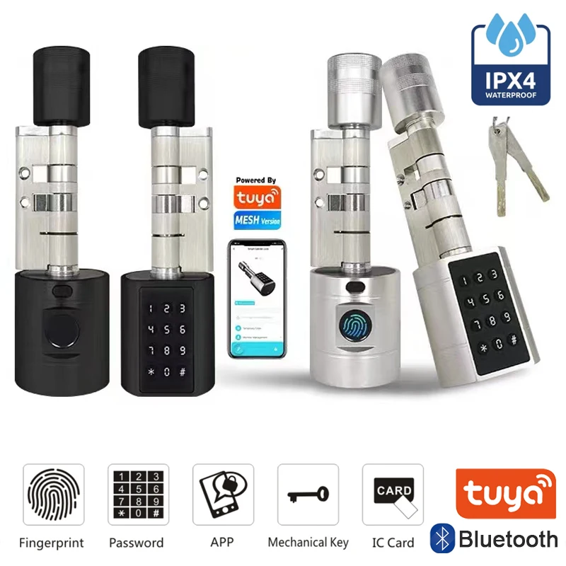 Tuya APP Cylinder linii papilarnych Elektroniczny inteligentny zamek do drzwi Klawiatura cyfrowa Kod Klucz Karta Pilot Regulowany domowy apartament